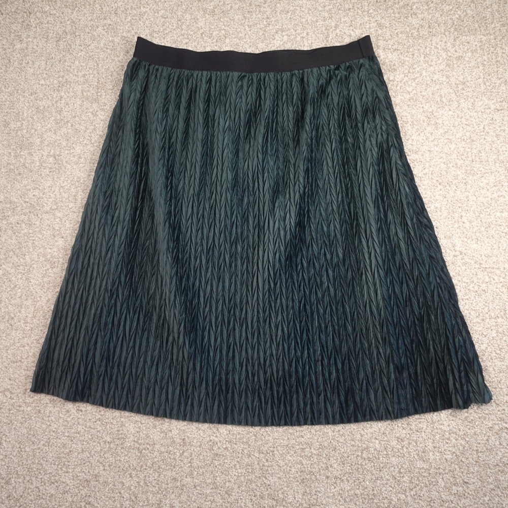 The Pyramid Collection Dark Green Pleated Crinkle Midi Skirt Womens 1X Plus Size